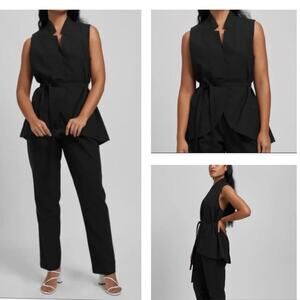 Universal Standard Jenny Black Wool Sleeveless Jacket Vest Tie Belt XS NEW